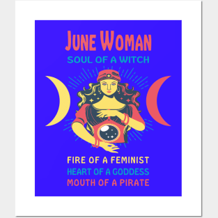 JUNE WOMAN THE SOUL OF A WITCH JUNE BIRTHDAY GIRL SHIRT Posters and Art